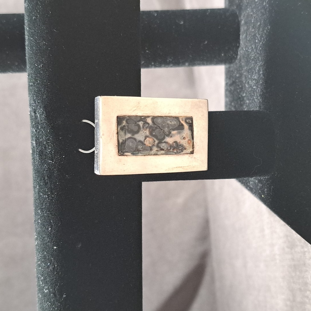 Solid Rectangle 925 Silver and Birds Eye Pendant Only VG Marked 2.5cm x 4cm